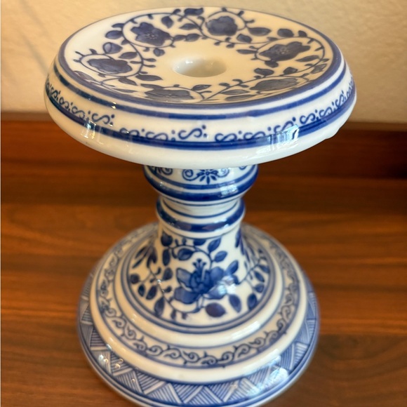 Blue and White Dechang Ceramics Candle Holder Grand Millennial - Picture 2 of 5